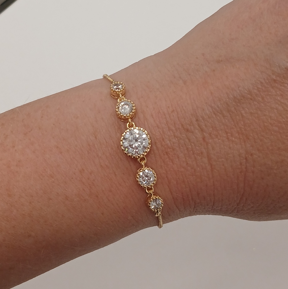 New 18k Rose Goldplated Bracelet with Crystal Accents Adjustable Lariat PBJ